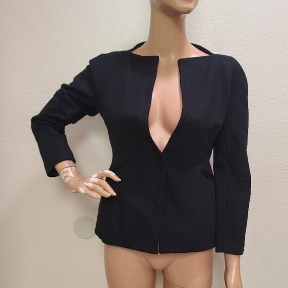 MM. LAFLEUR STRETCH KNIT CROPPED FITTED BLAZER JACKET SCULPTED CUTAWAY NECK sz 2 - Picture 1 of 6